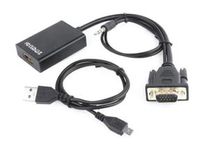 Adapter GEMBIRD A-VGA-HDMI-01 (HDMI F - D-Sub (VGA), Jack stereo 3,5 mm, USB 2.0 M; 0,15m; kolor czarny) - 2874548853