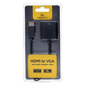 Adapter GEMBIRD A-HDMI-VGA-03 (HDMI M - D-Sub (VGA) F; 0,15m; kolor czarny) - 2876213571