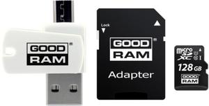 Karta pamici z adapterem i czytnikiem kart GoodRam All in one M1A4-1280R12 (128GB; Class 10; Adapter, Czytnik kart MicroSDHC, Karta pamici) - 2878405684