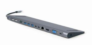 MULTI ADAPTER USB TYPE-C 9W1 (HUB USB + HDMI + VGA + PD + CZYTNIK KART + LAN + AUDIO 3,5 MM) KOLOR SZARY - 2878598523
