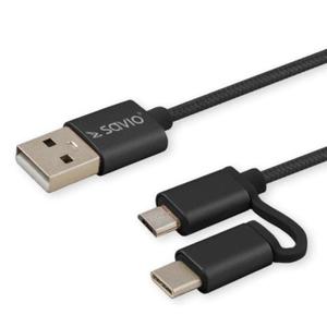 Kabel SAVIO CL-128 (Micro USB typu B, USB typu C - USB 2.0 typu A ; 1m; kolor czarny) - 2878408126