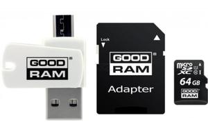 Karta pamici z adapterem i czytnikiem kart GoodRam All in one M1A4-0640R12 (64GB; Class 10; Adapter, Czytnik kart MicroSDHC, Karta pamici) - 2878149132
