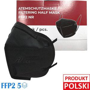 Maski FFP2 Polskie 5-Warstwowe, BFE >95%, 2 Filtry, Czarne - 2872176892