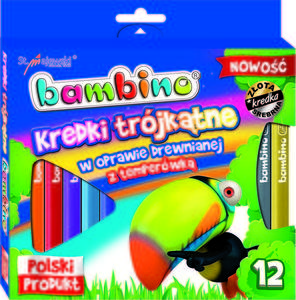 Kredki 12 kolorw w oprawie drewnianej trjktne Bambino - 2858921281