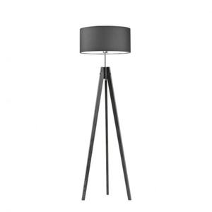 Drewniana lampa stojca w stylu rustykalnym HAITI z szarym abaurem - 2859023246