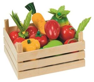 Drewniane owoce i warzywa w skrzynce - 2839066737
