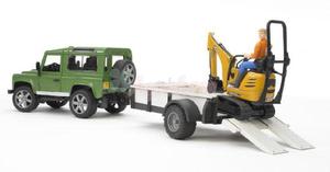 Zabawka - Land Rover Defender przyczepa jednoosiowa, JCB koparka + pracownicy - 2878032415