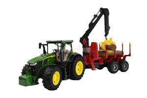 Zabawka - Cignik John Deere 7R 350 z przyczep do przewozu drzewa - 2878032711