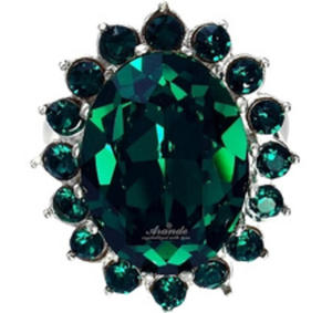 Krysztay Pikny Piercionek Royal Emerald Srebro - 2824149794