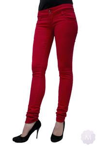 Spodnie jeansowe rurki biodrwki czerwone - CZERWONY - 2825258540