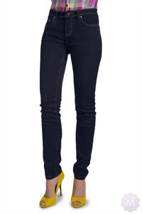Damskie spodnie ocieplane granatowe jeansowe z wyszym stanem (A41-1)