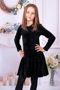 Czarna sukienka welurowa dla dziewczynki - 2858806365