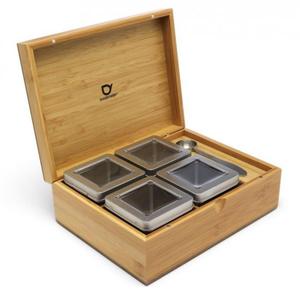 Bredemeijer TEA BOX Drewniany Pojemnik z 4 Puszkami na Herbat + Miarka / Naturalny - 2871360585