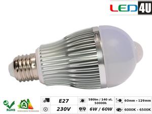 arwka E27 6W z czujnikiem ruchu Led4U LED6075IR-CW zimny biay 6000K-6500K - 2060693104