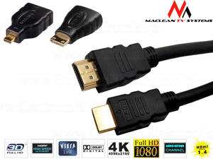 Kabel, przewd HDMI-HDMI MacLean 1,8m z kompletem redukcji miniHDMI, microHDMI - 2060695239