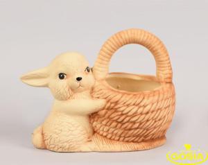 Zajczek przy koszyczku - figurka ceramiczna - 2847633186