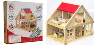Domek dla lalek drewniany + mebelki HH Poland - 2860089503