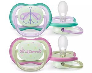 Smoczek 0-6 m Ultra Air Nighttime 2 szt. motyl / dreams girl 376/19 Philips Avent - 2877270689