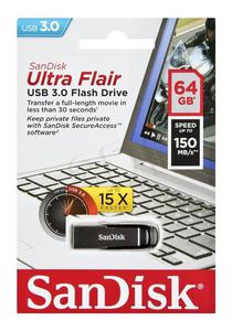 Sandisk Flashdrive ULTRA FLAIR 64GB USB 3.0 srebrno-czarny - 2847302763