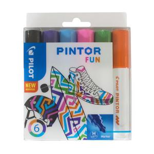 Marker PILOT Pintor M SET FUN mix kpl.6 czarny, fiolet, lazur, róowy, j.zielony