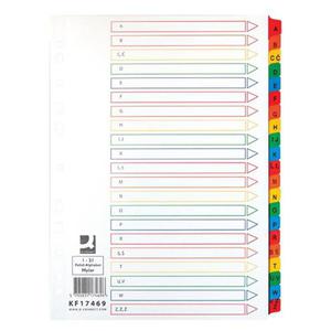 Przekadki Q-CONNECT Mylar, karton, A4, 225x297mm, A-Z, 21 kart, lam. indeks, mix kolorów