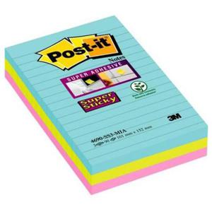 Karteczki POST-IT Super Sticky w linie (4690-SS3MIA), 101x152mm, 3x90 kart., paleta Miami - 2860636409