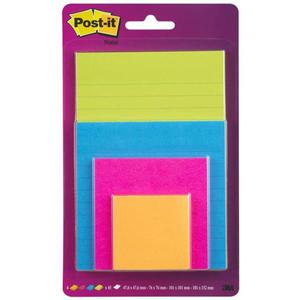 Karteczki POST-IT Super Sticky (4622-SSEU), mix rozmiarw, 4x45 kart., zawieszka, mix kolorw - 2860636415