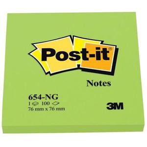 Karteczki POST-IT (654N), 76x76mm, 1x100 kart., jaskrawy zielony - 2860636429