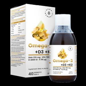 Omega-3 (370 DHA) + D3 (2000 IU) + K2MK7, pyn 200 ml Aura Herbals - 2867067352