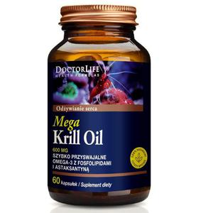 Doctor Life Mega Krill Oil Omega 3 EPA DHA olej z kryla 600mg suplement diety 60 kapsuek (P1) - 2875475683