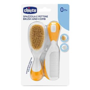 Chicco Brush and Comb zestaw szczotka z naturalnego wosia + grzebyk 0m+ Pomaraczowy (P1) - 2875482840