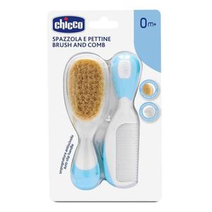 Chicco Brush and Comb zestaw szczotka z naturalnego wosia + grzebyk 0m+ Niebieski (P1) - 2875482842