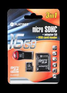 Karta pamici micro SDHC 16GB + adapter + czytnik kart PLATINET