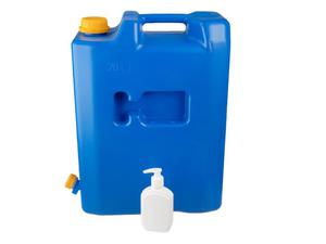 Pojemnik na wod 20L z plastikowym zaworem + dozownik na mydo lub rodek dezynfekujcy - 2875962763