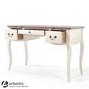 Prowansalskie biae biurko stylowe z litego drewna z jesionowym blatem