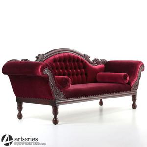 Antyczna sofa, kanapa stylowa z drewna, czerwona tapicerka 117064