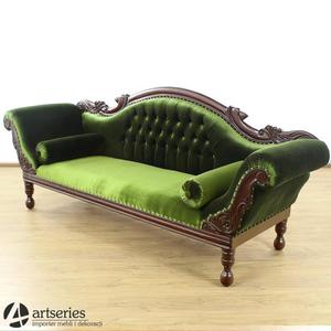 Zielona sofa stylowa z penego drewna z rzebieniami 117184 kanapa - 2829133803