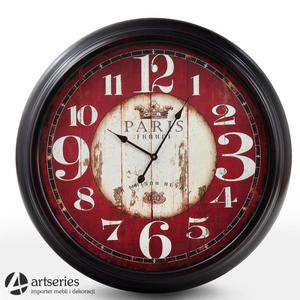 Czarno-czerwony zegar postarzany, wiszcy | Paris | - duy 93 cm i stylowy 97156 - 2829134594