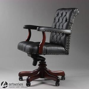 Drewniany fotel stylowy Chesterfield, do biura gabinetu dla prezesa