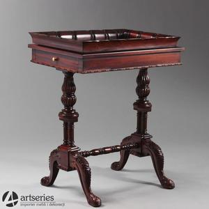 Rzebiony i antyczny, stylowy stolik drewniany z przenon tac 163022 - 2836104755