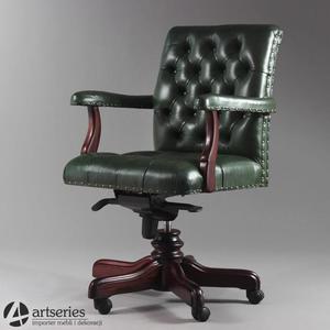 Prestiowy fotel stylowy obrotowy Chesterfield z drewna, do gabinetu, pracowni, biura 163019 - 2836104765