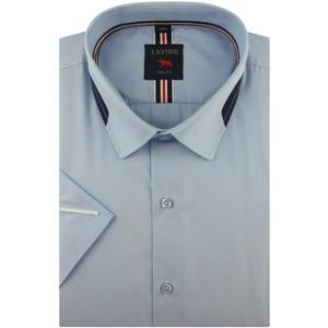 Koszula Mska Elegancka gadka bkitna z lamwk Laviino z krtkim rkawem w kroju SLIM FIT N155 - 2859502379