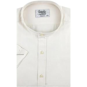 Koszula Mska Codzienna ze stjk bawena oxford gadka ekri ecru z krtkim rkawem w kroju SLIM FIT Espada Men's Wear P260 - 2874863628