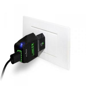 PURO Travel Fast Charger - Przenona adowarka sieciowa 2 x USB, 2.4 A z niebieskim podwietleniem LED (czarny) - 2858147986