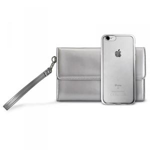 PURO Metal Duo - Zestaw torebka + etui Satin iPhone 8 / 7 (Silver) Limited edition - 2841378053