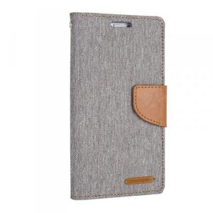 Mercury Canvas Diary - Etui iPhone 7 z kieszeniami na karty + stand up (szary/camel) - 2847809706