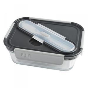 BUILT Gourmet Glass Bento Set - Szklany pojemnik na lunch z kompletem sztucw (Black) - 2847813175