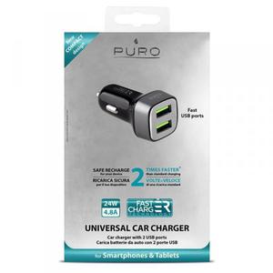 PURO Mini Car Fast Charger - Uniwersalna adowarka samochodowa 2 x USB, 4.8 A square (czarny) - 2855302095