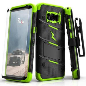 Zizo Bolt Cover - Pancerne etui Samsung Galaxy S8 ze szkem 9H na ekran + podstawka & uchwyt do paska (Black/Neon Green) - 2858148677