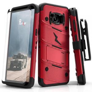 Zizo Bolt Cover - Pancerne etui Samsung Galaxy S8 ze szkem 9H na ekran + podstawka & uchwyt do paska (Red/Black) - 2858148679